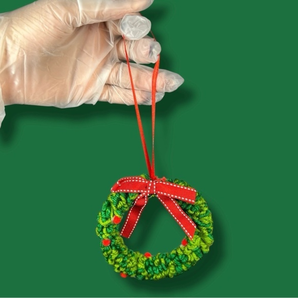 Red And Green Fuzzy Fluffy Wreath Ornament - “Star”